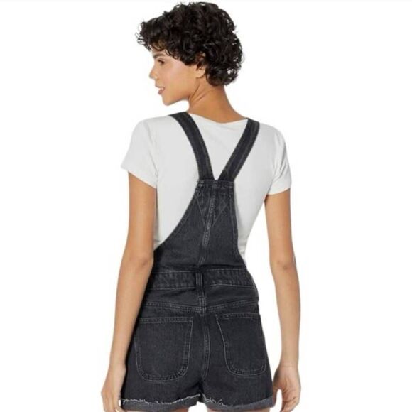 Madewell High Rise Washed Black Denim Adirondack Shortalls - Picture 2 of 4